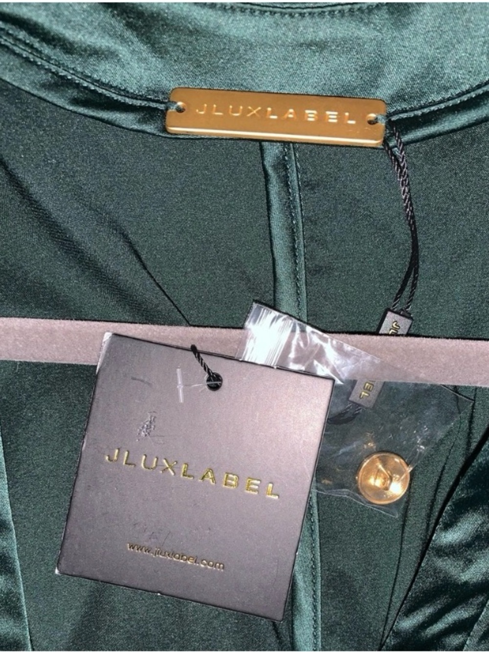 JLUXLABEL Women's Emerald Green Satin Blazer with Gold Accents